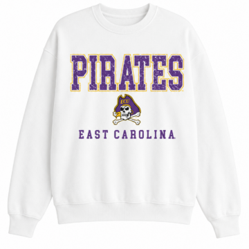 White Long Sleeve Crewneck Sweatshirt with Varsity Graphic