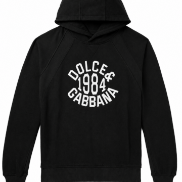 Black Pullover Hoodie with White Circular Graphic Print
