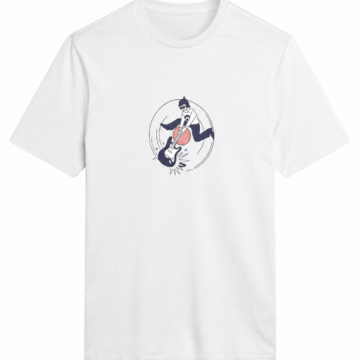 White Crewneck T-Shirt with Guitar Graphic
