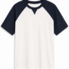 Cream and Navy Raglan Sleeve Crewneck T-Shirt