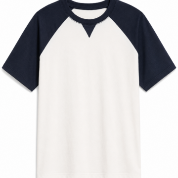 Cream and Navy Raglan Sleeve Crewneck T-Shirt