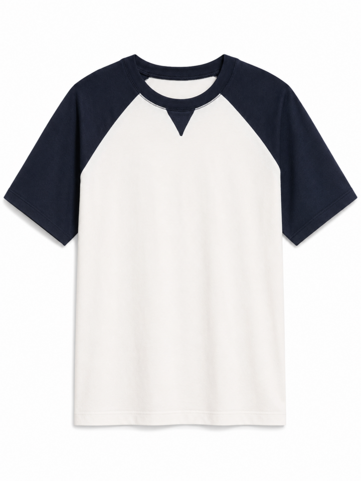 Cream and Navy Raglan Sleeve Crewneck T-Shirt