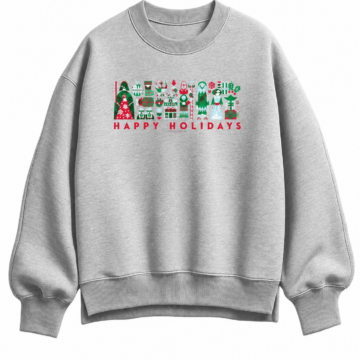 Heather Gray Oversized Crewneck Sweatshirt with Festive Graphic