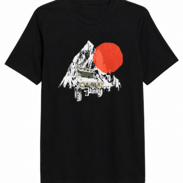 Black Crewneck T-Shirt with Off-Road Vehicle Graphic