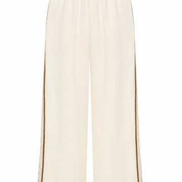 Off-White Wide Leg Pants with Brown Side Stripes