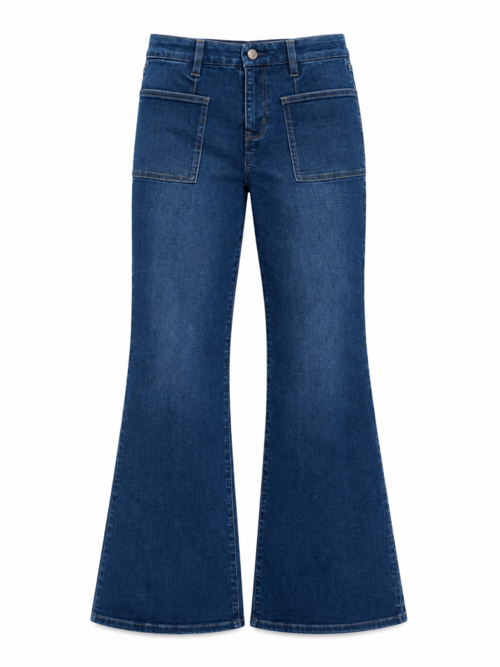 Medium Blue Patch-Pocket Flared Jeans