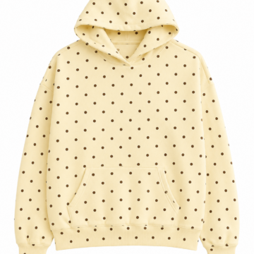 Pale Yellow Polka Dot Long Sleeve Pullover Hoodie