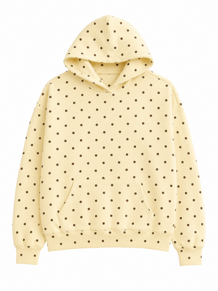 Pale Yellow Polka Dot Long Sleeve Pullover Hoodie