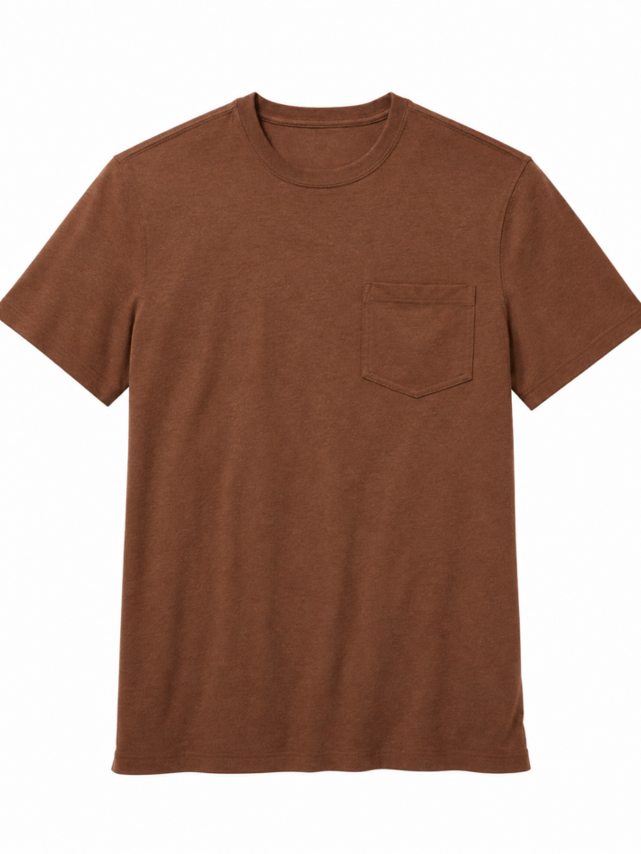 Brown Heathered Crewneck T-Shirt with Chest Pocket