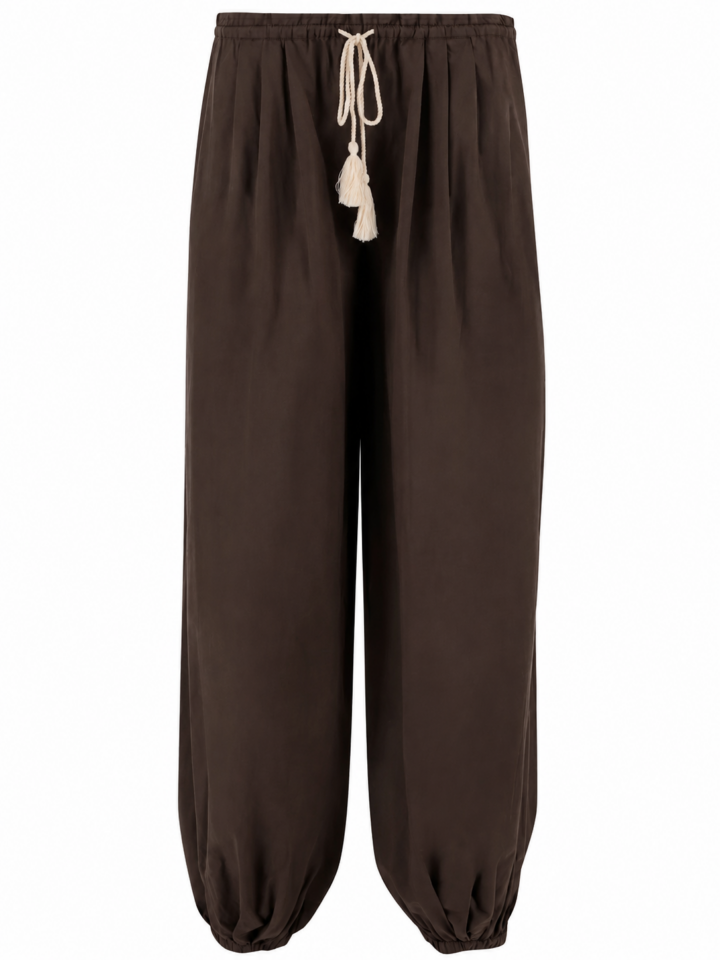 Dark Brown Harem Pants with Tassel Drawstring