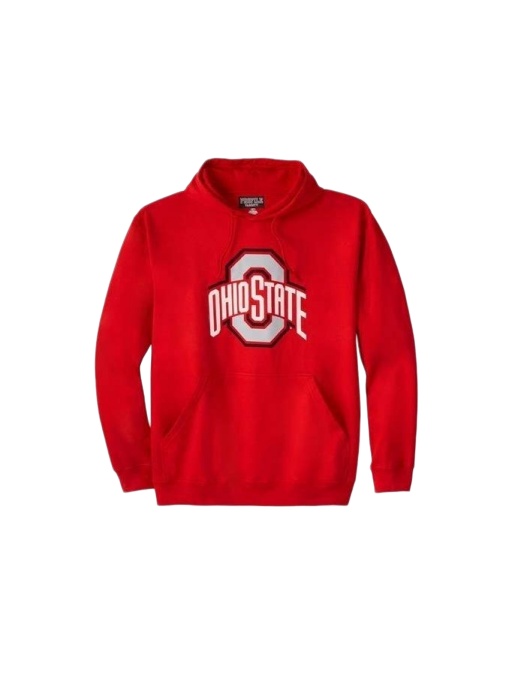 Red Pullover Hoodie with White O Graphic