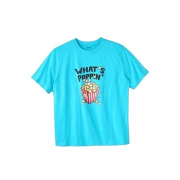 Bright Cyan Popcorn Graphic Crew Neck T-Shirt