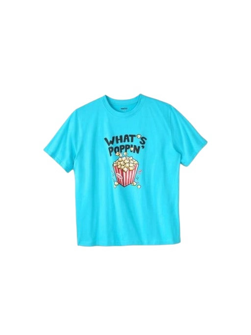 Bright Cyan Popcorn Graphic Crew Neck T-Shirt