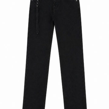 Black Straight-Leg Jeans with Detachable Strap