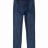 Dark Blue Straight Leg Jeans with Whiskering