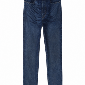 Dark Blue Straight Leg Jeans with Whiskering