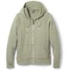 Light Olive Green Full-Zip Hoodie with Drawstring and Kangaroo Pockets