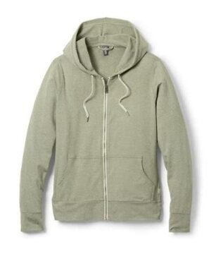 Light Olive Green Full-Zip Hoodie with Drawstring and Kangaroo Pockets