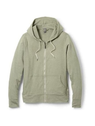 Light Olive Green Full-Zip Hoodie with Drawstring and Kangaroo Pockets